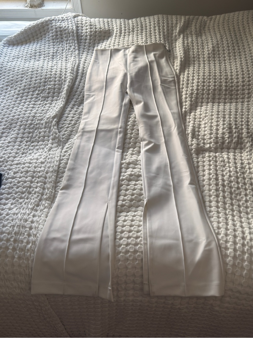 Adam Lippes Cream Boot-Cut Trousers with Front Creases